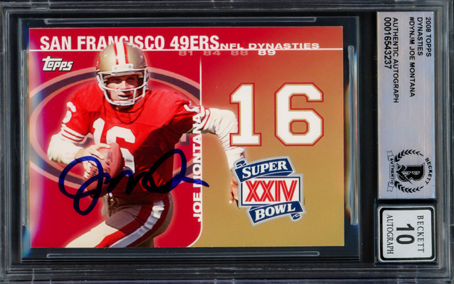 Joe Montana Autographed 2008 Topps NFL Dynasties Card #DYN-JM San Francisco 49ers Auto Grade Gem Mint 10 Beckett BAS Stock #229004