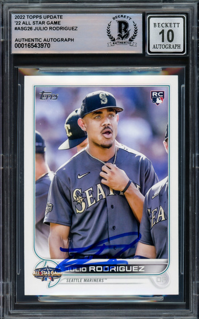 Julio Rodriguez Autographed 2022 Topps Update All Star Game Rookie Card #ASG26 Seattle Mariners Auto Grade Gem Mint 10 Beckett BAS Stock #229017