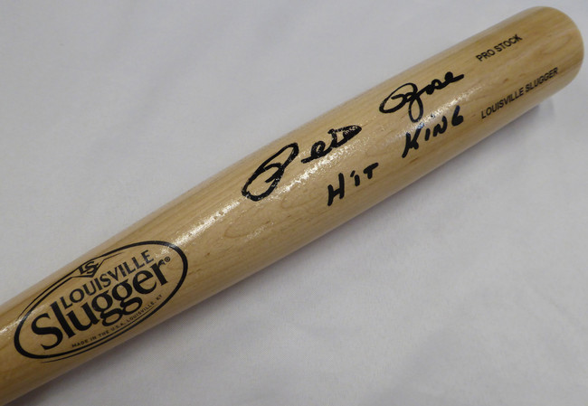 Pete Rose Autographed Blonde Louiville Slugger Bat Cincinnati Reds "Hit King" Beckett BAS QR #W787900
