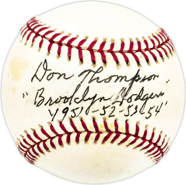 Don Thompson Autographed Official NL Baseball Brooklyn Dodgers "1951-52-53-54" Beckett BAS QR #BM17784