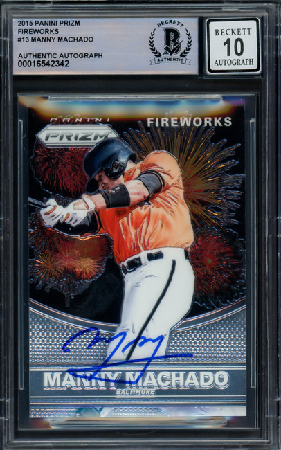 Manny Machado Autographed 2015 Prizm Fireworks Card #13 Baltimore Orioles Auto Grade Gem Mint 10 Beckett BAS #16542342