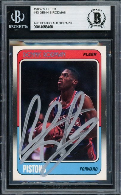 Dennis Rodman Autographed 1988 Fleer Rookie Card #43 Detroit Pistons Beckett BAS #14059468
