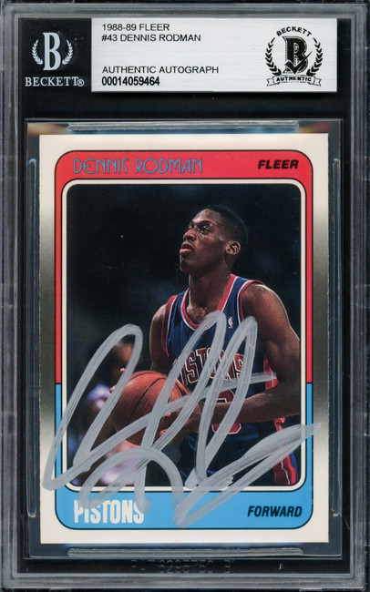 Dennis Rodman Autographed 1988 Fleer Rookie Card #43 Detroit Pistons Beckett BAS #14059464