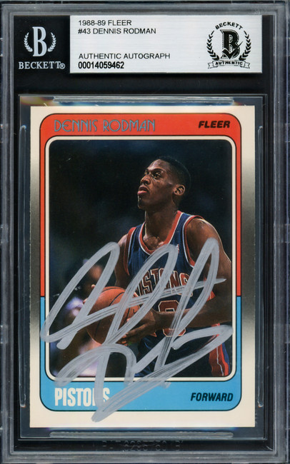 Dennis Rodman Autographed 1988 Fleer Rookie Card #43 Detroit Pistons Beckett BAS #14059462