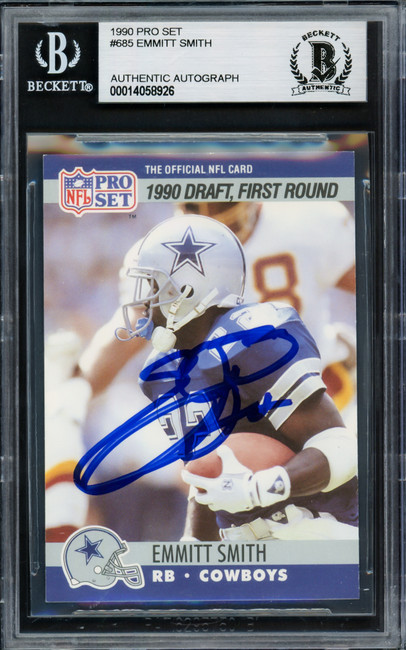 Emmitt Smith Autographed 1990 Pro Set Rookie Card #685 Dallas Cowboys Beckett BAS #14058926