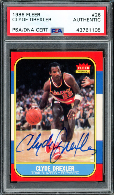 Clyde Drexler Autographed 1986 Fleer Rookie Card #26 Portland Trail Blazers PSA/DNA #43761105