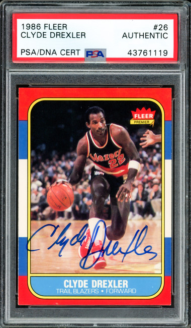 Clyde Drexler Autographed 1986 Fleer Rookie Card #26 Portland Trail Blazers PSA/DNA #43761119