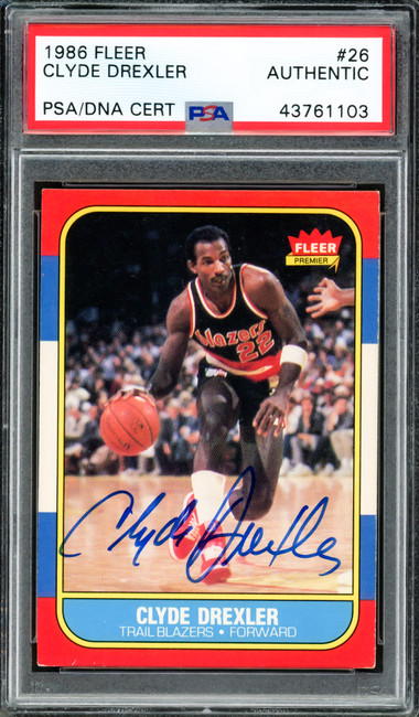 Clyde Drexler Autographed 1986 Fleer Rookie Card #26 Portland Trail Blazers PSA/DNA #43761103