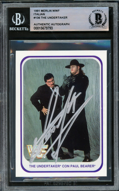 Undertaker Autographed 1991 Merlin WWF Italian Rookie Card #136 Beckett BAS #15679793