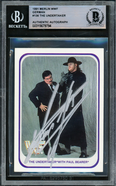 Undertaker Autographed 1991 Merlin WWF German Rookie Card #136 Beckett BAS #15679794