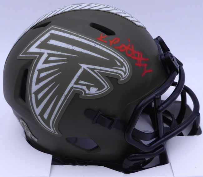 Kyle Pitts Autographed Atlanta Falcons Army Green Salute to Service Speed Mini Helmet Beckett BAS QR #1W528563