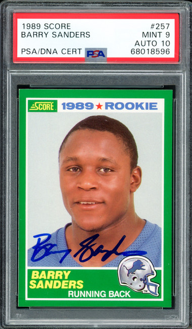 Barry Sanders Autographed 1989 Score Rookie Card #257 Detroit Lions PSA 9 Auto Grade Gem Mint 10 PSA/DNA #68018596