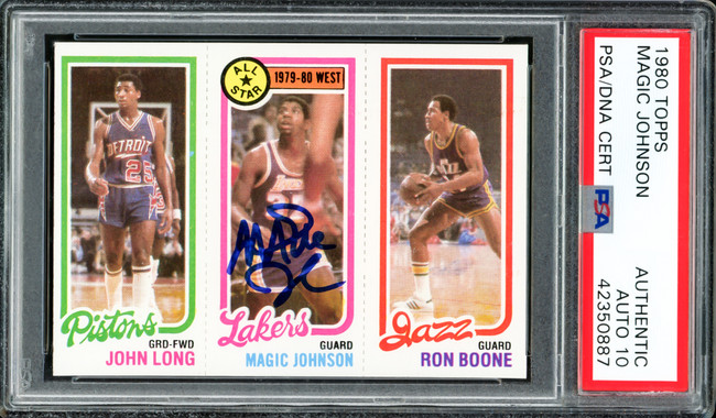Magic Johnson Autographed 1980 Topps Rookie Card #18 Los Angeles Lakers Auto Grade Gem Mint 10 PSA/DNA #42350887