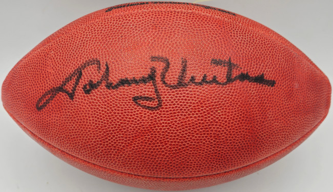 Johnny Unitas Autographed Official NFL Leather Football Baltimore Colts Beckett BAS #A75841