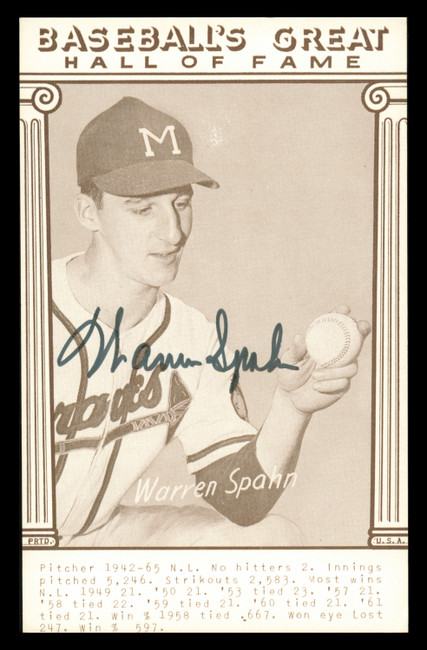 Warren Spahn Autographed 1977 Baseball's Great Exhibit Card Milwaukee Braves SKU #241028