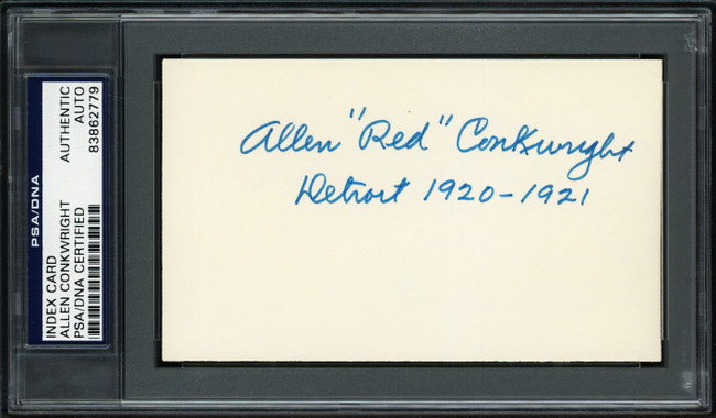 Allen "Red" Conkwright Autographed 3x5 Index Card Detroit Tigers "1920-21" PSA/DNA #83862779