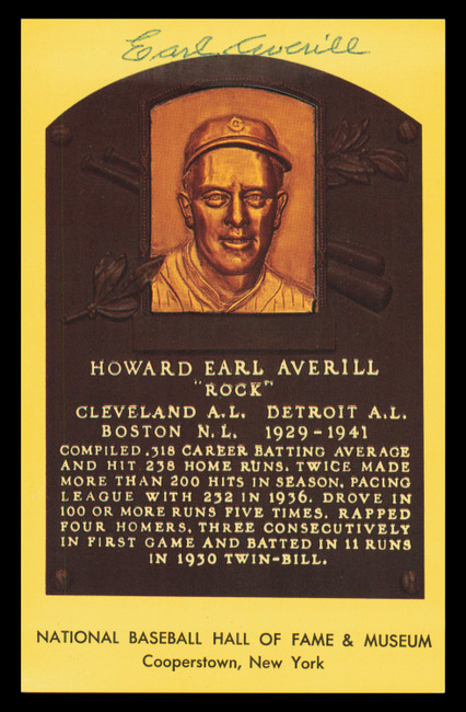Earl Averill Autographed Hall of Fame HOF Plaque Postcard Cleveland Indians SKU #240872