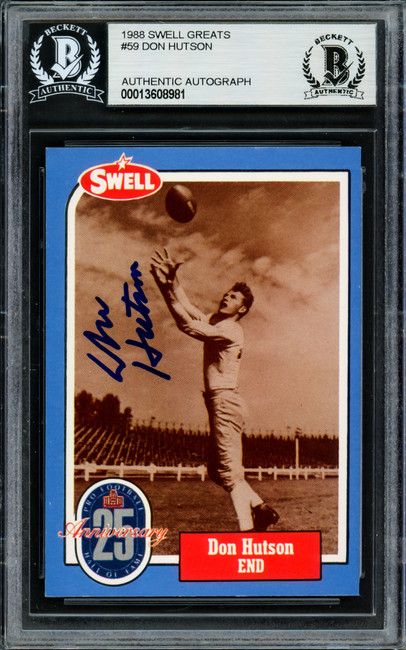 Don Hutson Autographed 1988 Swell Greats Card #59 Green Bay Packers Beckett BAS #13608981