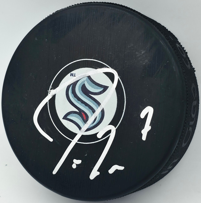 Jordan Eberle Autographed Seattle Kraken Logo NHL Hockey Puck MCS Holo #64098