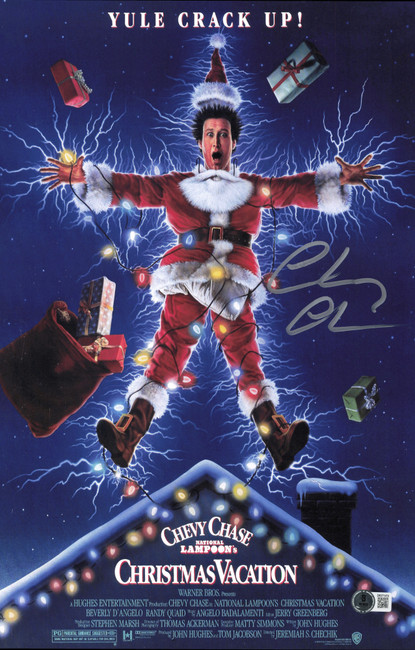 Chevy Chase Autographed 11x17 Christmas Vacation Movie Poster Beckett BAS Witness #2W371474