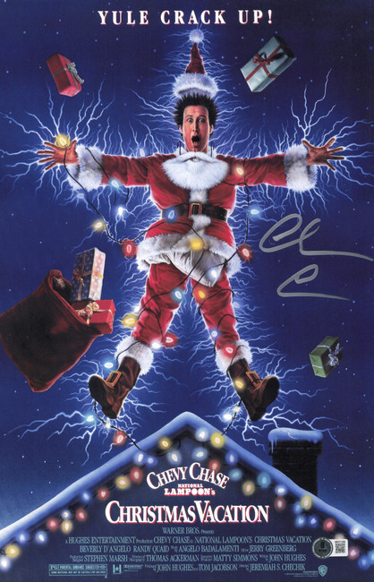 Chevy Chase Autographed 11x17 Christmas Vacation Movie Poster Beckett BAS Witness #2W371295