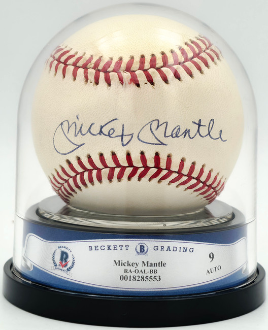 Mickey Mantle Autographed Official AL Baseball New York Yankees Auto Grade Mint 9 PSA/DNA & Beckett BAS #18285553