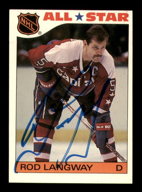 Rod Langway Autographed 1985-86 Topps Stickers Card #10 Washington Capitals SKU #251591
