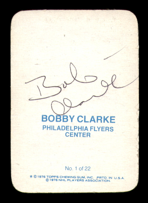 Bobby Clarke Autographed 1976-77 Topps Glossy Card #1 Philadelphia Flyers (Signed on Back) SKU #251655