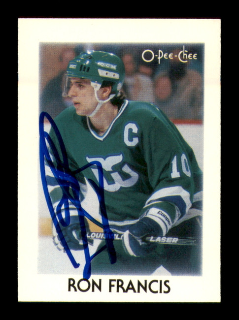 Ron Francis Autographed 1987-88 O-Pee-Chee Minis Card #10 Hartford Whalers SKU #251730