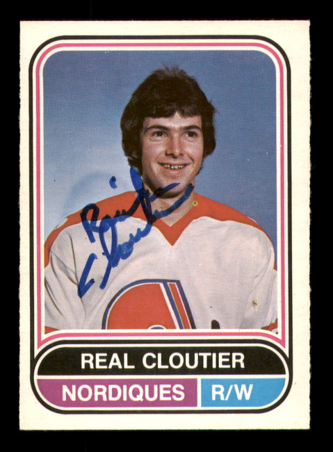 Real Cloutier Autographed 1975-76 O-Pee-Chee WHA Card #16 Quebec Nordiques SKU #251763