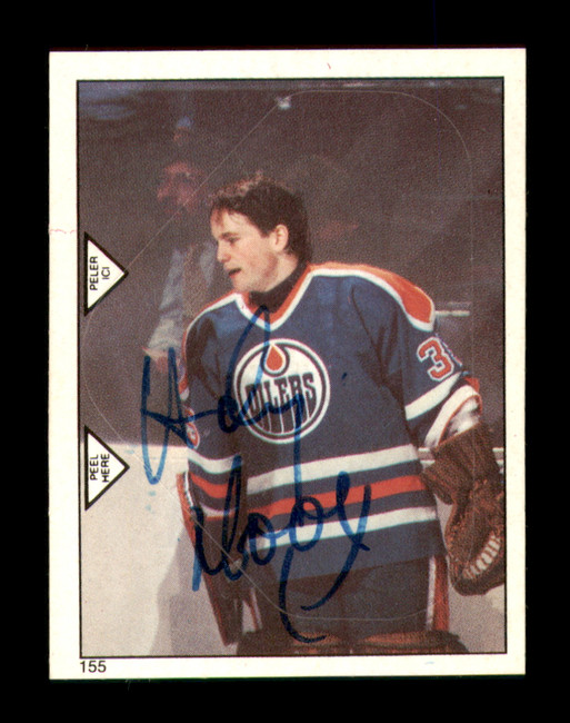 Andy Moog Autographed 1983-84 O-Pee-Chee Stickers Card #155 Edmonton Oilers SKU #251514