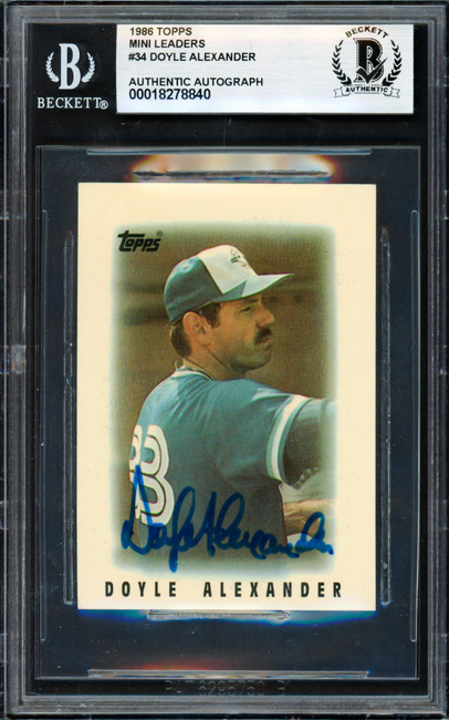 Doyle Alexander Autographed 1986 Topps Mini Card #34 Toronto Blue Jays Beckett BAS #18278840