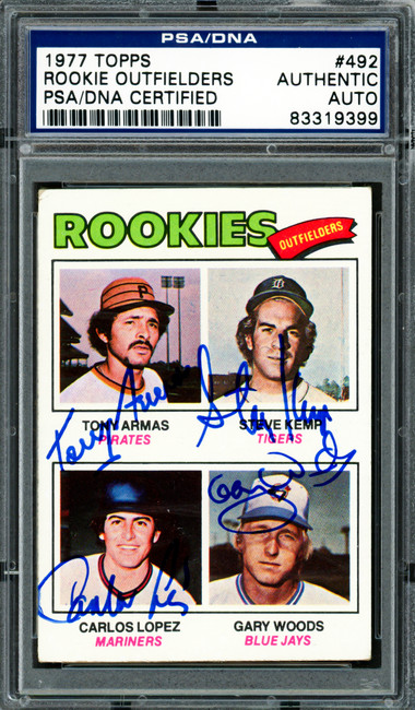 Rookie Outfielders Autographed 1977 Topps Rookie Card #492 (Signed By All 4) PSA/DNA #83319399