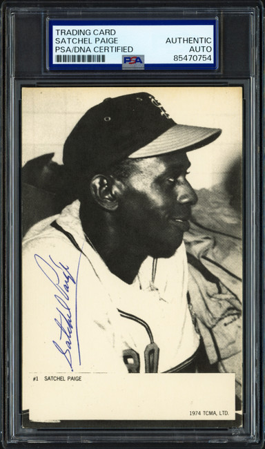 Satchel Paige Autographed 1974 TCMA Card Negro Leagues PSA/DNA #85470754