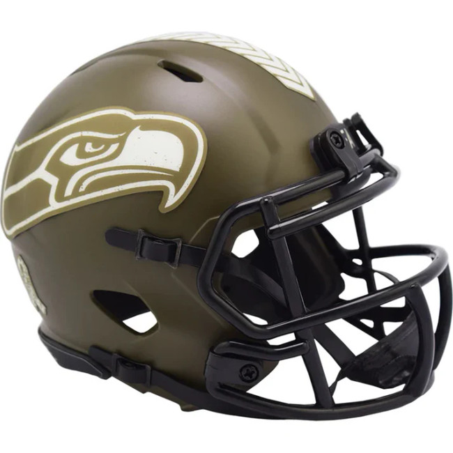 Unsigned Seattle Seahawks Army Green 2022 Salute To Service Speed Mini Helmet Stock #253576