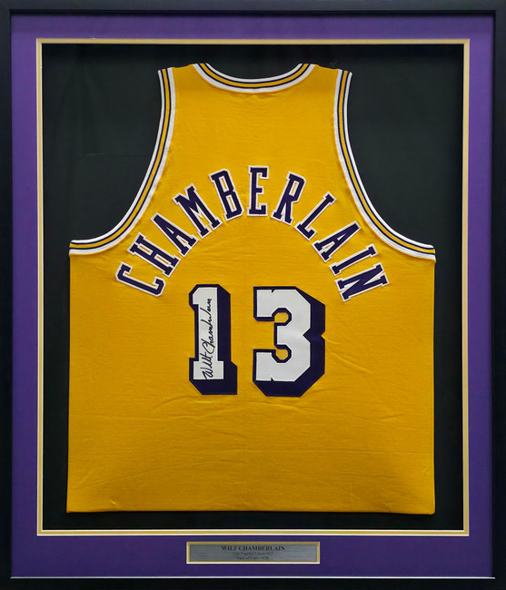 Los Angeles Lakers Wilt Chamberlain Autographed Framed Gold Jersey JSA #ZZ42005