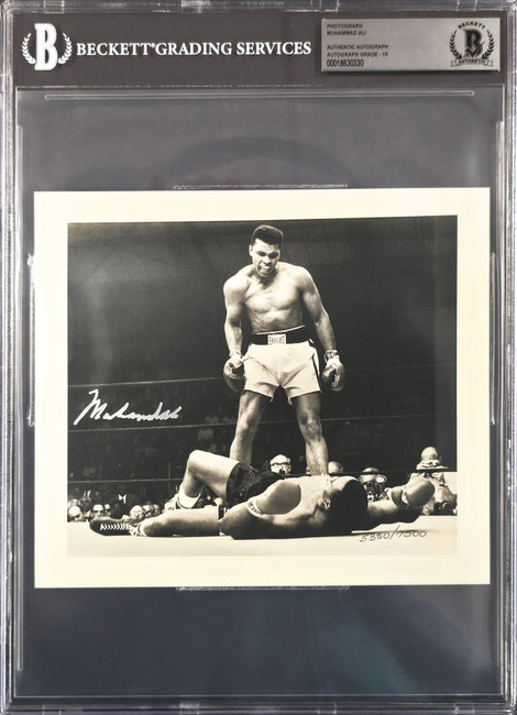 Muhammad Ali Autographed 6.75x7.75 Photo Auto Grade Gem Mint 10 Over Sonny Liston Beckett BAS #18630330