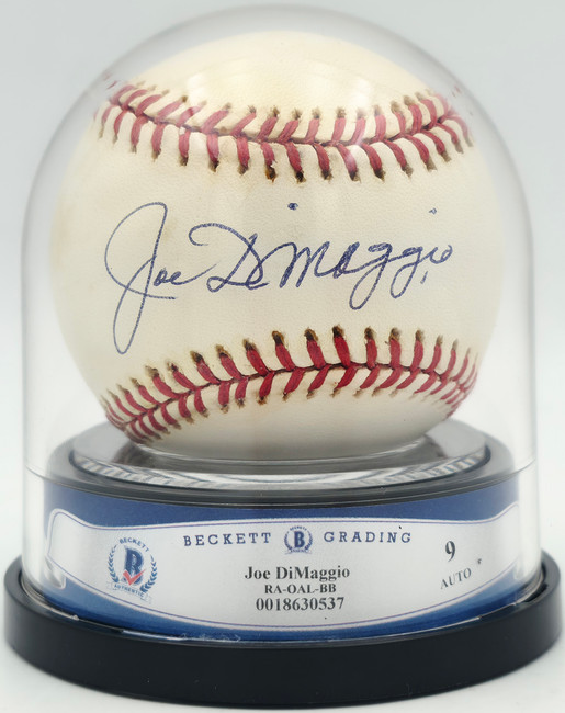 Joe DiMaggio Autographed Official AL Baseball New York Yankees Auto Grade Mint 9 Beckett BAS #18630537