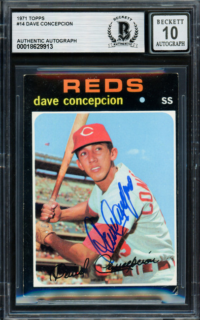 Dave Concepcion Autographed 1971 Topps Rookie Card #14 Cincinnati Reds Auto Grade Gem Mint 10 Beckett BAS #18629913