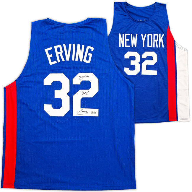 New York Nets Julius "Dr. J" Erving Autographed Blue Jersey Beckett BAS Witness Stock #253705 New York Nets Julius "Dr. J" Erving Autographed Blue Jersey Beckett BAS Witness Stock #253705