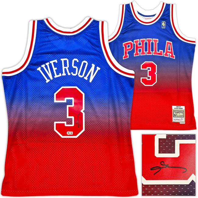 Philadelphia 76ers Allen Iverson Autographed Red Authentic Mitchell & Ness 1996-97 HWC Swingman Fadeaway Jersey Size L Beckett BAS Witness Stock #253632