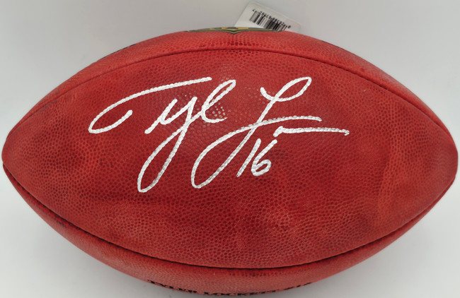 Tyler Lockett Autographed Official NFL Leather Stats Football Seattle Seahawks MCS Holo #29204 Tyler Lockett Autographed Official NFL Leather Stats Football Seattle Seahawks MCS Holo #29204