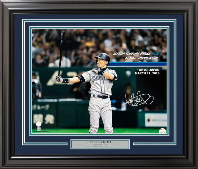 Ichiro Suzuki Autographed Framed 16x20 Photo Seattle Mariners Tokyo Dome Last Game IS Holo Stock #254240 Ichiro Suzuki Autographed Framed 16x20 Photo Seattle Mariners Tokyo Dome Last Game IS Holo Stock #254240