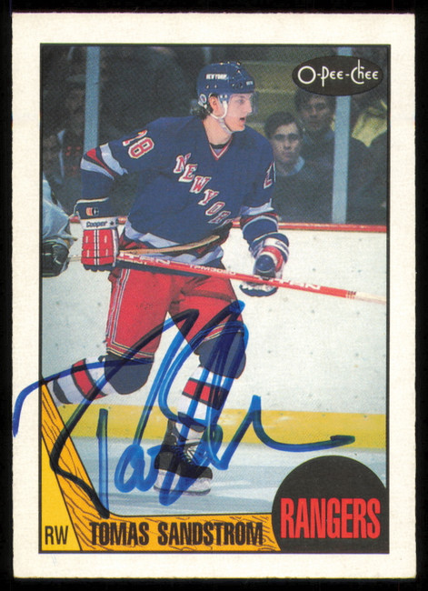 Tomas Sandstrom Autographed 1987-88 O-Pee-Chee Card #28 New York Rangers SKU #255274