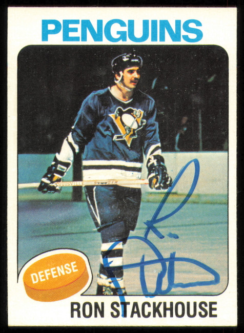 Ron Stackhouse Autographed 1975-76 Topps Card #111 Pittsburgh Penguins SKU #255380