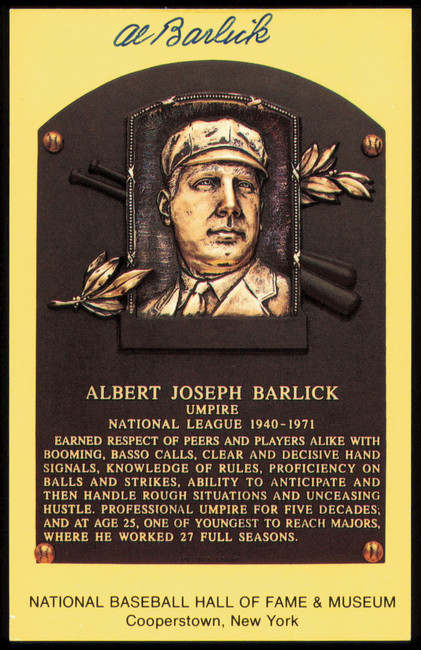 Al Barlick Autographed Hall of Fame HOF Plaque Postcard Umpire SKU #255411