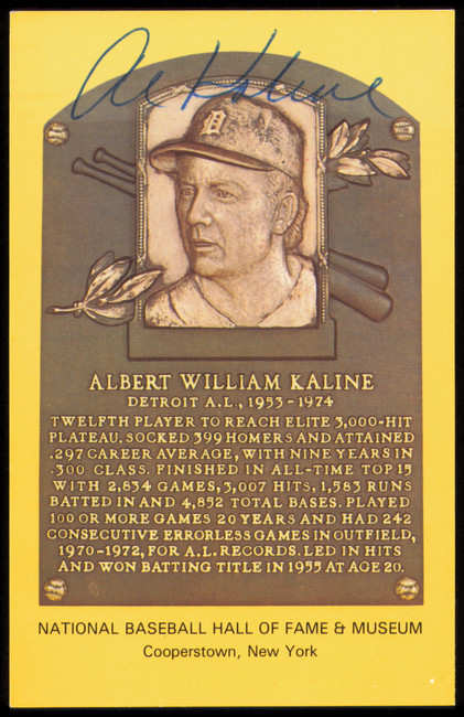Al Kaline Autographed Hall of Fame HOF Plaque Postcard Detroit Tigers SKU #255438