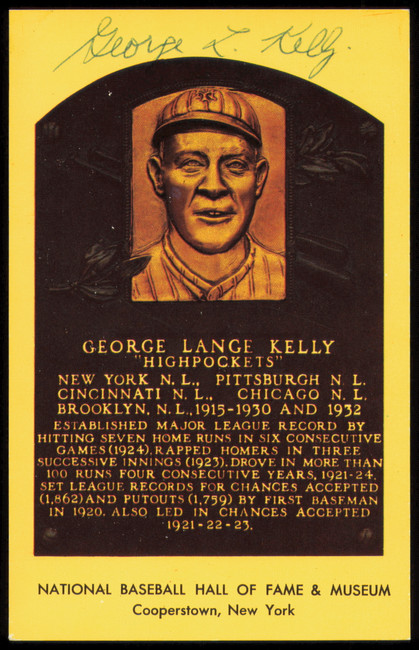 George Kelly Autographed Hall of Fame HOF Plaque Postcard New York Giants SKU #255439