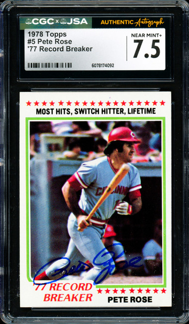 Pete Rose Autographed 1978 Topps Card #5 Cincinnati Reds Card Grade 7.5 CGC x JSA #6078174092