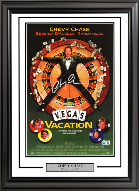 Chevy Chase Autographed Framed 11x17 Vegas Vacation Movie Poster Beckett BAS Witness Stock #256660